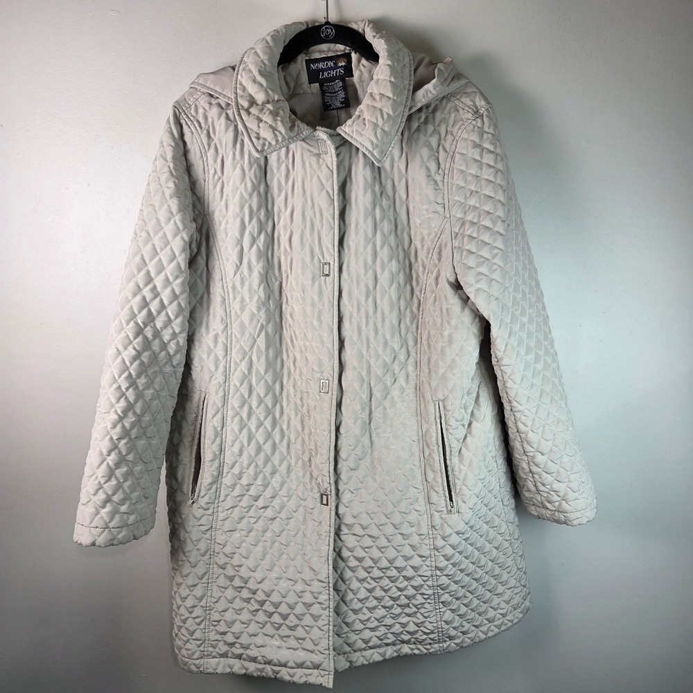 Nordic Lights Quilted Parka Women XL Mint Excellent Hooded Snap Front Jacket